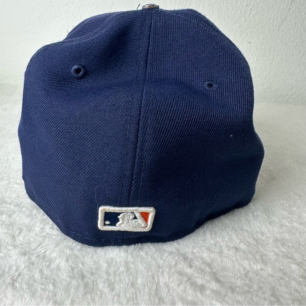New Era Navy Blue Hat with White and Orange Logo Fitted 7.5 - Picture 4 of 12